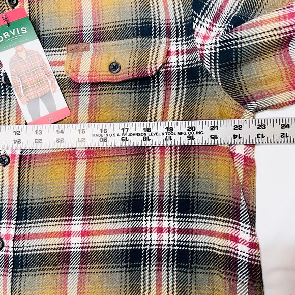 Orvis Tan Plaid Heavyweight Flannel Men Medium Long Sleeve Button Down Shirt New - Picture 9 of 12